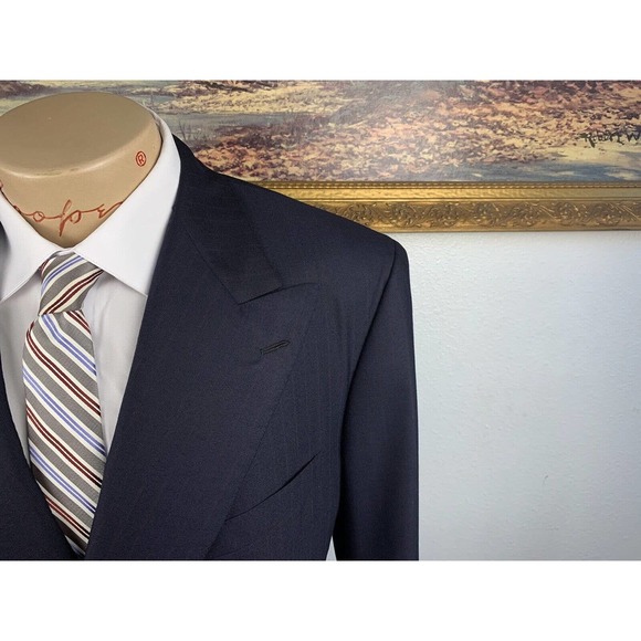44R Brioni Aurelio Navy Striped Double Breasted Sport Coat - Picture 5 of 15